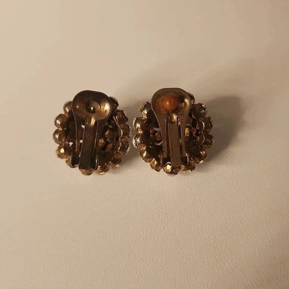 Statement Rhinestone Filled Clip On Stud Earrings - Picture 2 of 4